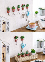 5 Self-Adhesive Wall Hooks, Cactus Image, 5 Styles, Suitable For Home Kitchen - thumbnail 5