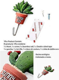 5 Self-Adhesive Wall Hooks, Cactus Image, 5 Styles, Suitable For Home Kitchen - thumbnail 6