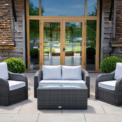 Primrose Living Classic Rattan 4 Seater Garden Furniture Sofa Set With Coffee Table In Stone - image 1