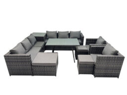 Fimous Outdoor Corner Sofa Chair Dining Table Set Garden Rattan Furniture Set 11 Seater With 3 Stool Side Table Dark Grey - thumbnail 2