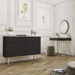 Arte Moro Sideboard Cabinet 107Cm In Black - Dramatic Push-To-Open Storage With Gold Leg Luxury - thumbnail 3