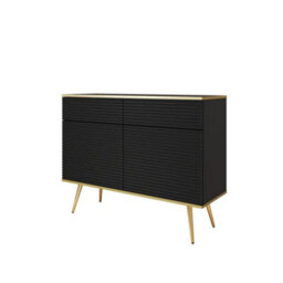 Arte Moro Sideboard Cabinet 107Cm In Black - Dramatic Push-To-Open Storage With Gold Leg Luxury - thumbnail 2