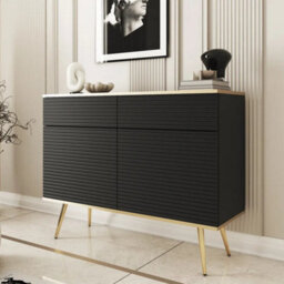 Arte Moro Sideboard Cabinet 107Cm In Black - Dramatic Push-To-Open Storage With Gold Leg Luxury - thumbnail 1