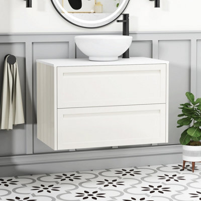 Royal Bathrooms Royal Bathroom Elmore 800mm Classic White Wall Mounted Bathroom Vanity Unit 2 Drawer Plain White Worktop With Breeze Basin - image 1