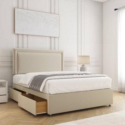 Bsspoke Ella Divan Bed Set Cream Velvet With 24Inch Panel Headboard & Mattress & 2 Drawers Same Side 3Ft 4Ft 4Ft6 5Ft 6Ft - image 1