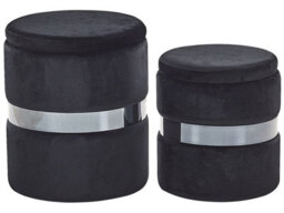 Beliani Velvet Pouffes Set Of 2 Black With Metallic Band - Hidden Storage Footstools - thumbnail 1
