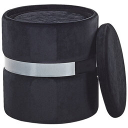 Beliani Velvet Pouffes Set Of 2 Black With Metallic Band - Hidden Storage Footstools - thumbnail 5