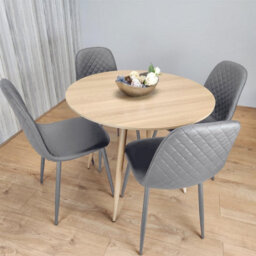 Kosy Koala Dining Table And 4 Chairs Round Wood Effect Table With 4 Grey Chairs Dining Room Furniture Set