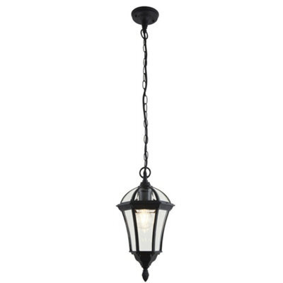 Ip44 Outdoor Hanging Pendant Porch Light Traditional Black & Glass Lantern Lamp - image 1