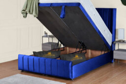 UKBEDFURNITURE Kamara Wingback Plush Blue End Opening Divan Ottoman Bed With 54 Inch Headboard - thumbnail 2