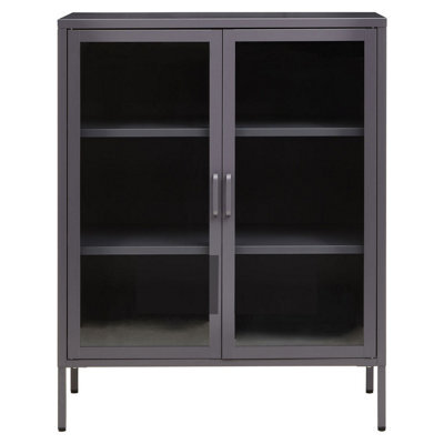 Orsina Industrial Two Door Grey Metal Cabinet, Stylish Storage Cabinet For Bedroom, Contemporary Sideboard Cabinet - image 1