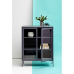 Orsina Industrial Two Door Grey Metal Cabinet, Stylish Storage Cabinet For Bedroom, Contemporary Sideboard Cabinet - thumbnail 7