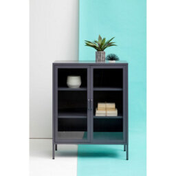 Orsina Industrial Two Door Grey Metal Cabinet, Stylish Storage Cabinet For Bedroom, Contemporary Sideboard Cabinet - thumbnail 6