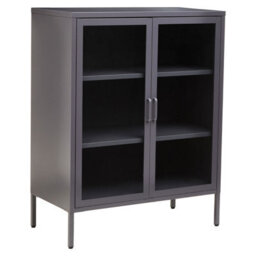 Orsina Industrial Two Door Grey Metal Cabinet, Stylish Storage Cabinet For Bedroom, Contemporary Sideboard Cabinet - thumbnail 3