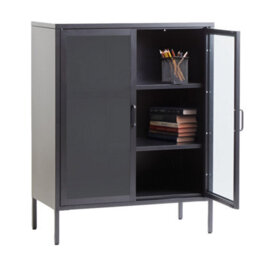 Orsina Industrial Two Door Grey Metal Cabinet, Stylish Storage Cabinet For Bedroom, Contemporary Sideboard Cabinet - thumbnail 2