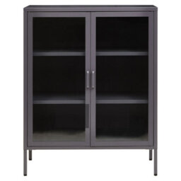 Orsina Industrial Two Door Grey Metal Cabinet, Stylish Storage Cabinet For Bedroom, Contemporary Sideboard Cabinet