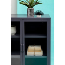 Orsina Industrial Two Door Grey Metal Cabinet, Stylish Storage Cabinet For Bedroom, Contemporary Sideboard Cabinet - thumbnail 9