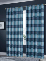 Printed Check Curtains In Teal, 167Cm X 137Cm