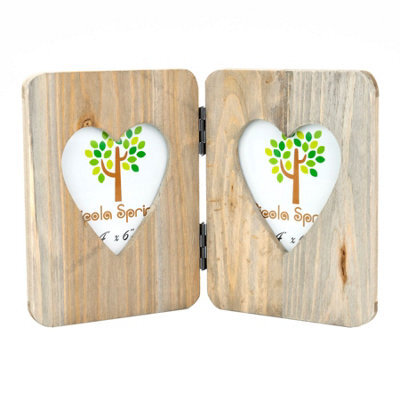"Nicola Spring Rustic Hearts Folding 2 Photo Frame - 4 X 6"" - Natural" - image 1