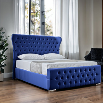 UKBEDFURNITURE Isabella Blue Slatted Base Upholstered Bed Frame - With 10 Inch Orthopedic Mattress - 48 Inch Headboard - image 1