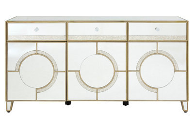 Orsina Mirrored Glass Cabinet With Crystal-Style Knobs, Art Deco Antique Finish Storage Cabinet With Drawers - image 1