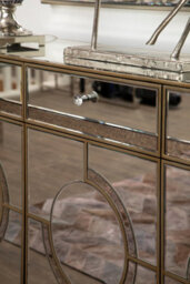 Orsina Mirrored Glass Cabinet With Crystal-Style Knobs, Art Deco Antique Finish Storage Cabinet With Drawers - thumbnail 3