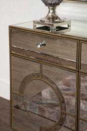 Orsina Mirrored Glass Cabinet With Crystal-Style Knobs, Art Deco Antique Finish Storage Cabinet With Drawers - thumbnail 2
