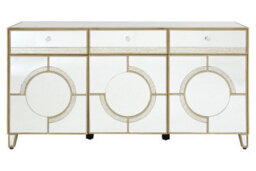 Orsina Mirrored Glass Cabinet With Crystal-Style Knobs, Art Deco Antique Finish Storage Cabinet With Drawers - thumbnail 1