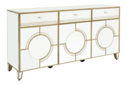 Orsina Mirrored Glass Cabinet With Crystal-Style Knobs, Art Deco Antique Finish Storage Cabinet With Drawers - thumbnail 4