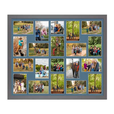 AK Frames 80X70Cm Dark Grey Modern Multi Photo Frame With Pompadour Mount - Holds 20 Apertures (18X) 6X4, (2X) 4X4 Photos - image 1