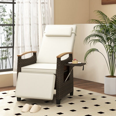 Costway Patio Rattan Lounge Chair Outdoor Pe Wicker Recliner Chair W/ Adjustable Backrest-White - image 1