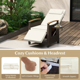 Costway Patio Rattan Lounge Chair Outdoor Pe Wicker Recliner Chair W/ Adjustable Backrest-White - thumbnail 8