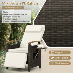 Costway Patio Rattan Lounge Chair Outdoor Pe Wicker Recliner Chair W/ Adjustable Backrest-White - thumbnail 7