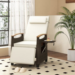 Costway Patio Rattan Lounge Chair Outdoor Pe Wicker Recliner Chair W/ Adjustable Backrest-White - thumbnail 1