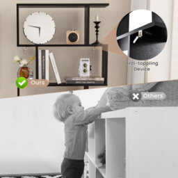 Gainoom 5-Tier Black Bookcase Industrial S-Shaped Bookshelf Storage Display Rack W/ Cabinet - thumbnail 9