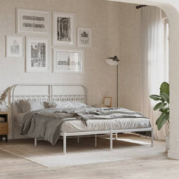 Berkfield Metal Bed Frame Without Mattress With Headboard White 150X200Cm - thumbnail 1