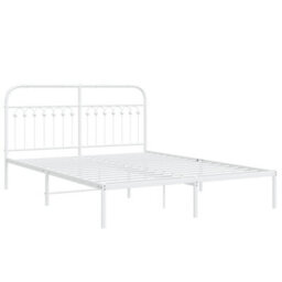 Berkfield Metal Bed Frame Without Mattress With Headboard White 150X200Cm - thumbnail 3