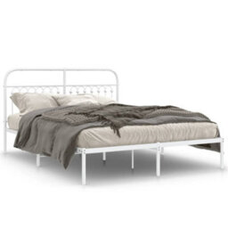 Berkfield Metal Bed Frame Without Mattress With Headboard White 150X200Cm - thumbnail 2