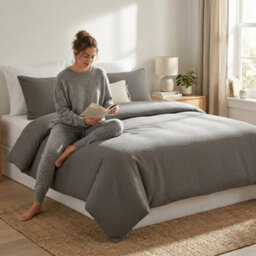 Honeycomb Waffle Duvet Cover Set Textured Stripe Bedding With Matching Pillowcases Modern Bedroom Quilt Cover - thumbnail 4