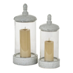 Hill Interiors Sona Large Hurricane Lantern Candle Holder With Lid - Glass - L21 X W21 X H50 Cm - White - thumbnail 4