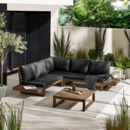 Furniturebox Brisa Wooden Garden Sofa Set - Solid Wood 6 Seat Corner L-Shaped Sofa & Coffee Table - Brown Patio Outdoor Sofa Set - thumbnail 2