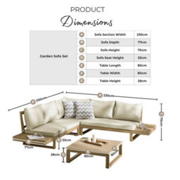 Furniturebox Brisa Wooden Garden Sofa Set - Solid Wood 6 Seat Corner L-Shaped Sofa & Coffee Table - Brown Patio Outdoor Sofa Set - thumbnail 8