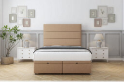 "Sloomy Texas Latte Dumfries Ottoman Bed Base With 26"" Strutted Headboard 4'6 Double" - thumbnail 1