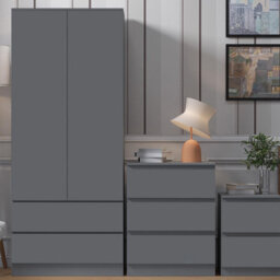 FWSTYLE Combination Wardrobe 2 Door 2 Drawer Dark Matt Grey Scratch Resistant - thumbnail 2
