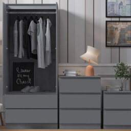 FWSTYLE Combination Wardrobe 2 Door 2 Drawer Dark Matt Grey Scratch Resistant - thumbnail 3