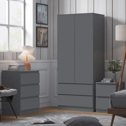 FWSTYLE Combination Wardrobe 2 Door 2 Drawer Dark Matt Grey Scratch Resistant - thumbnail 1