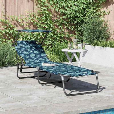 Berkfield Folding Sun Lounger With Canopy Leaf Print 600D Oxford Fabric - image 1