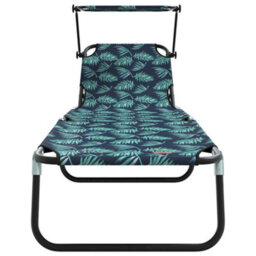 Berkfield Folding Sun Lounger With Canopy Leaf Print 600D Oxford Fabric - thumbnail 4