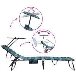 Berkfield Folding Sun Lounger With Canopy Leaf Print 600D Oxford Fabric - thumbnail 8