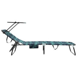 Berkfield Folding Sun Lounger With Canopy Leaf Print 600D Oxford Fabric - thumbnail 5